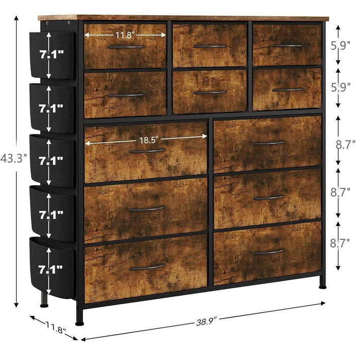 Rustic Brown Dresser with 12 Drawers