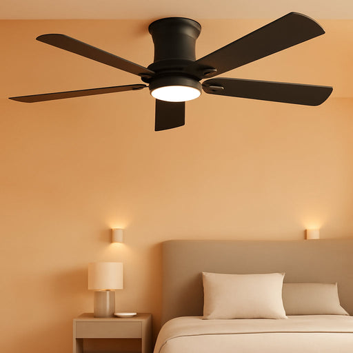 FiftyTwoInch MatteBlack Ultramodern Ceiling Fan LED Remote