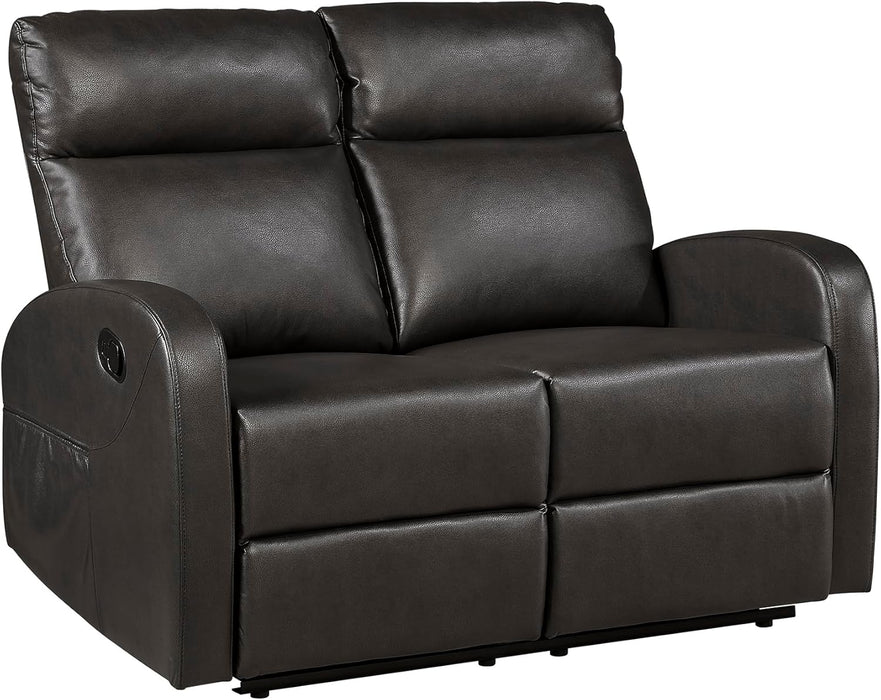 Manual Reclining Loveseat, Faux Leather Loveseat Recliner, Wall Hugger, Track Arms, Magazine Pockets, Manual Dual Recliners for Living Room/Office/Apartment, Easy Assembly, Espresso