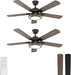 Ceiling Fans with Lights and Remote Control, 52 Inch, 6 Speeds Reversible DC Motor, 3 Color Dimmable Light, Timer, Noiseless, Black, 5 Blades, 2 Pack