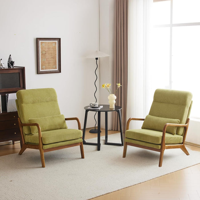 Green Corduroy Mid Century Accent Armchair Cushion
