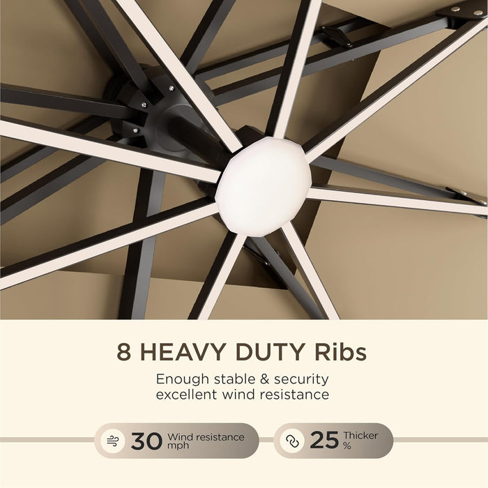 10' X 13 'Patio Umbrella with LED Light Outdoor Cantilever Umbrellas