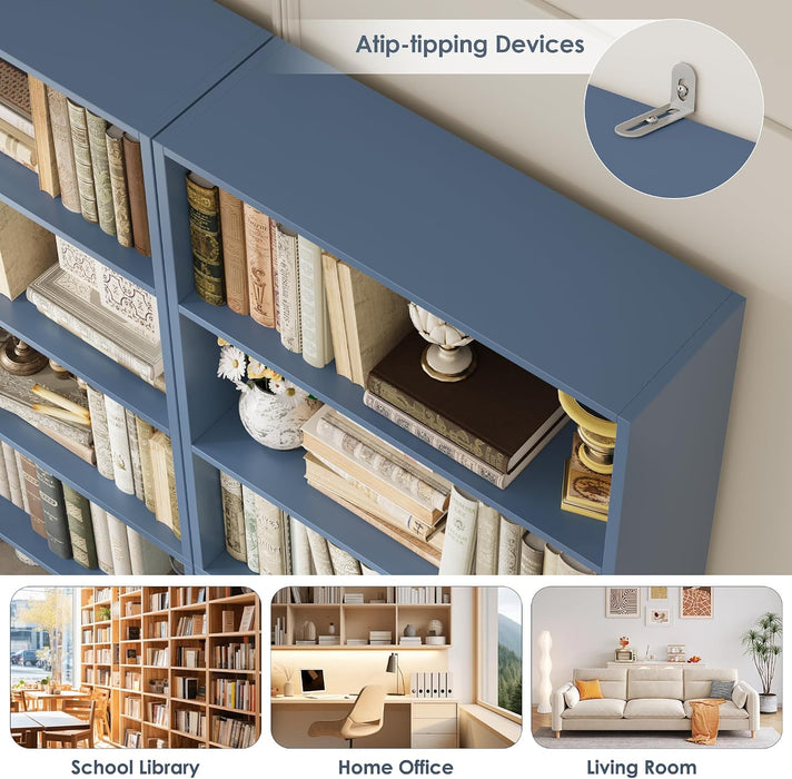82" Tall Bookshelf Bookcase, 7-Tier Open Display Shelves, Blue