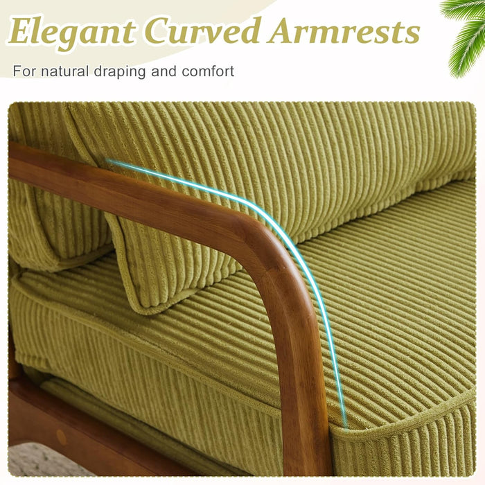 Upgraded Premium Corduroy Accent Chair,Upholstered Arm Chair,Solid Wood Comfy Reading Chair with Lumbar Pillow, Mid Century Modern Chairs for Living Room,Bedroom,Guest Room,Green