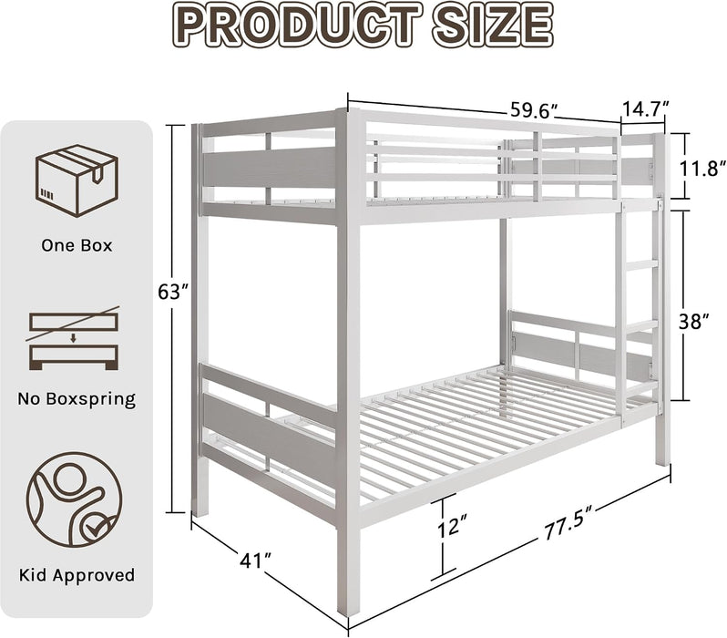 Twin Over Twin HeavyDuty BrightWhite PowderCoated Bed