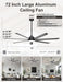 72'' Large Ceiling Fan with Lights, High CFM Industrial Ceiling Fan with Remote/App, 7 Aluminum Blades, Dimmable, for Outdoor Patio, Shop, Garage, Black