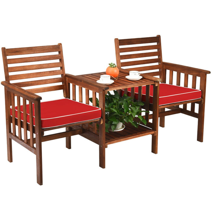 3 Pieces Outdoor Patio Table Chairs Set Acacia Wood Loveseat