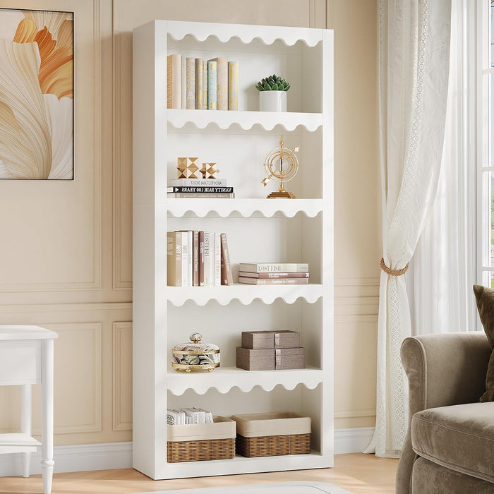Tribesigns 5-Tier Open Bookcase, 70-Inch Tall White Bookshelf with Scalloped Edges, Modern Display Shelves Storage Organizer for Living Room, Home Office (1, White)