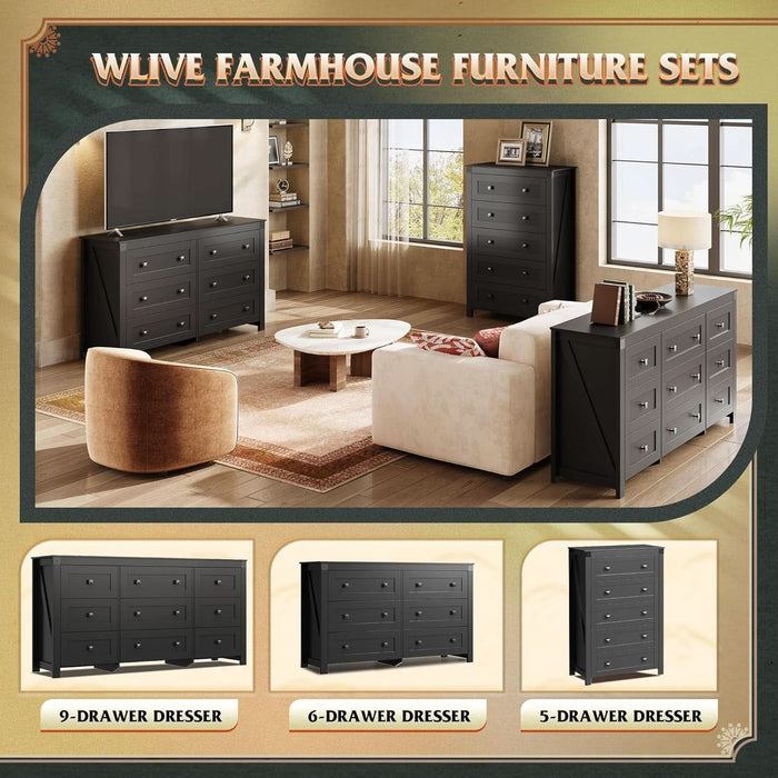 black farmhouse dresser Farmhouse Black 6 Drawer Dresser 53InchWide Storage