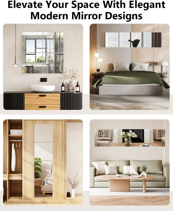 Full Length Wall Mirror Tiles, 12'' X 12'' X 4PCS, Acrylic Unbreakable Full Body Mirror for Bedroom Squares Shatterproof Mirror Sheets Wall Mounted for Home Gym Door Plexiglass Mirrors Safe for Kids