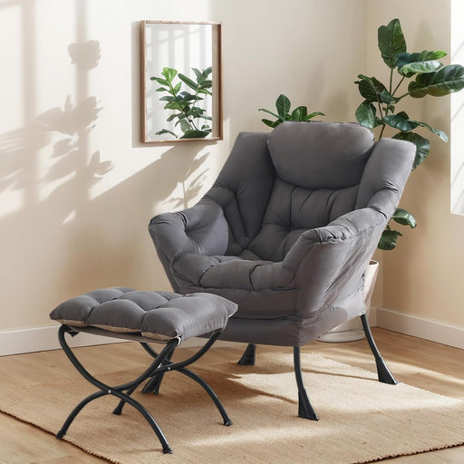 Oversized Dark Grey Ergonomic Armchair With Ottoman