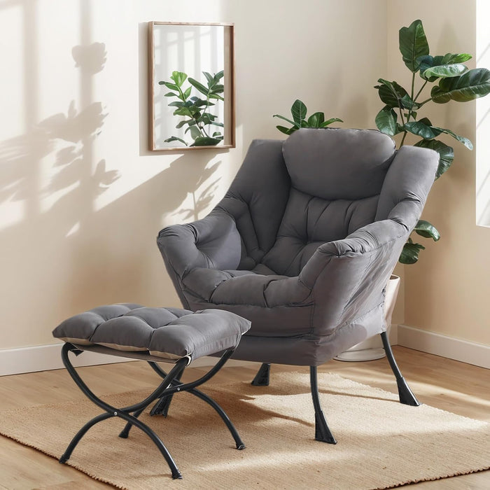 Oversized Dark Grey Ergonomic Armchair With Ottoman