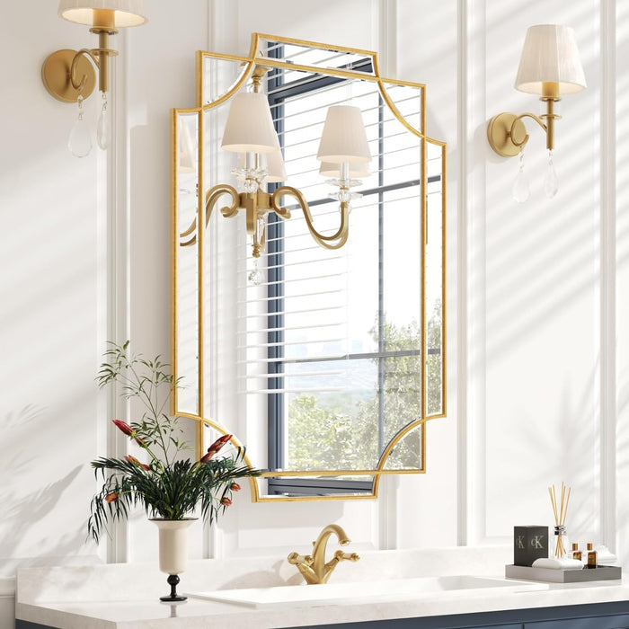 24"X36" Gold Foil Scalloped Edge Decorative Vanity Wall Mirror