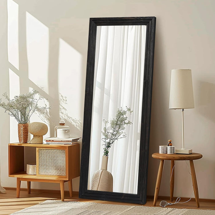 Full Length Mirror 65"X24" Solid Wood Frame Floor Large Mirror for Living Room, Bedroom Hanging or Leaning Wall-Mounted, Black