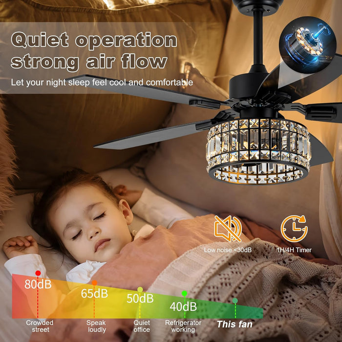 42 Inch Black Smart Ceiling Fan With Remote