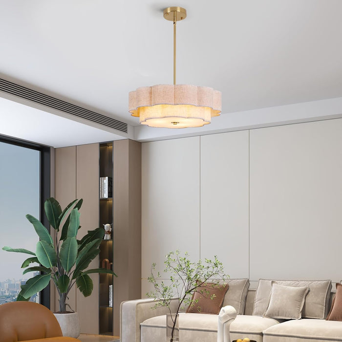 17.7 Inch Gold Layered Drum Chandelier FabricShade