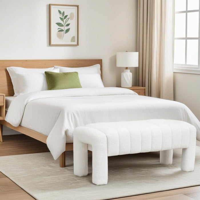 42.5" Upholstered Ottoman Bench,Modern Boucle Entryway Bench with Seating,Upholstered End of Bench,Teddy Fabric Footrest for Bedroom,Living Room