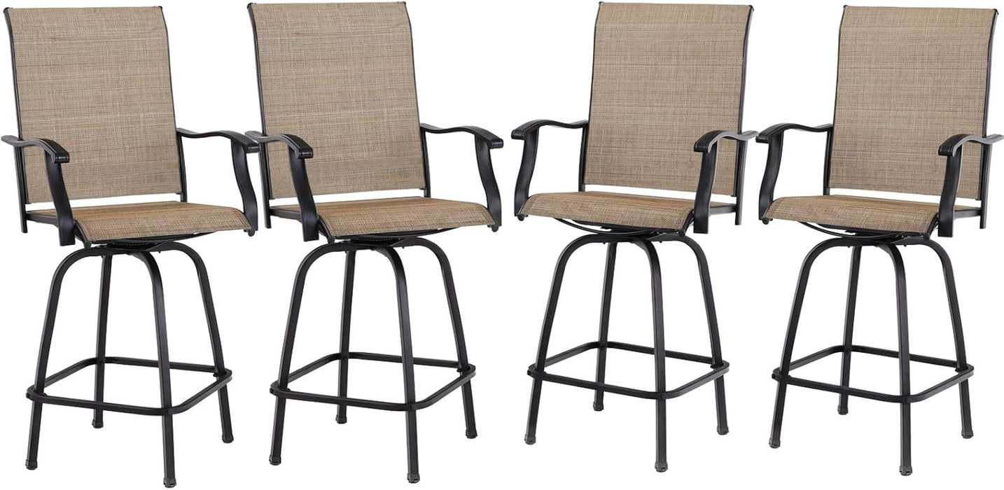Outdoor Bar Stools Set of 4, Swivel Patio Bar Stools & Chairs with 30" Seat Height & Brown Textilene Backrest, Tall Outdoor Chairs Bar Funiture for Outside, Porch and Yard