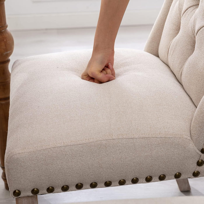 Modern Tufted Dining Chairs Set of 2, Linen Upholstered Dining Room Chairs Armless Guest Side Chair for Kitchen Dining Room, Wingback Accent Chairs with Solid Wood, Beige