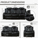 Leather Power Recliner Sofa Set with LED, Living Room Furniture Set, Leather Sofa Set with USB Port Storage Console Cup Holder (Power Reclining Sofa Set, Black)
