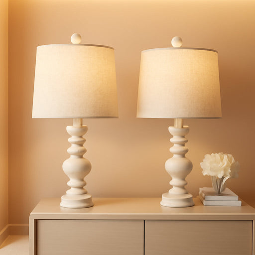 Tradition 20.5" Rustic Table Lamp Set of 2 for Living Room Farmhouse Bedside Desk Lamps Bedroom Nightstand Vintage Lamps Linen Washed（Suitable for Decorating Small Areas）