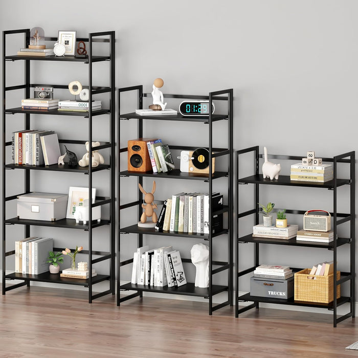 All Black Folding Bookshelf Five Tier Organization