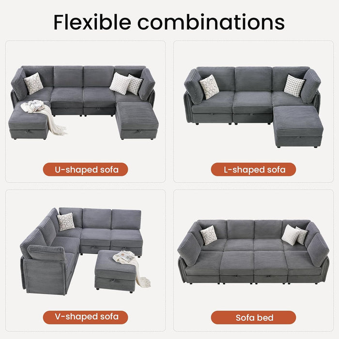 Gray Modular Sectional Sofa With Hidden Compartment