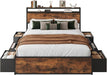 Queen Size Bed Frame with 12 Storage Drawers and Headboard