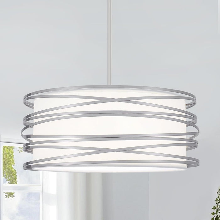 Drum Chandelier 15.7'' Rustic Brushed Nickel 3-Light Pendant Light