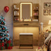 Compact Vanity Desk With Multifunctional Illuminated Mirror