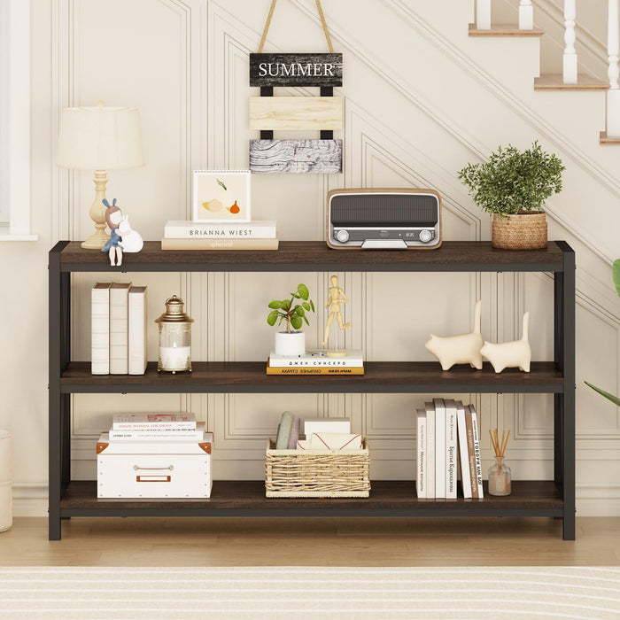 Console Table for Entryway, Modern Entry Table with 3 Tier Shelves, Couch Tables behind Sofa for Living Room (55 Inch, Dark Walnut)