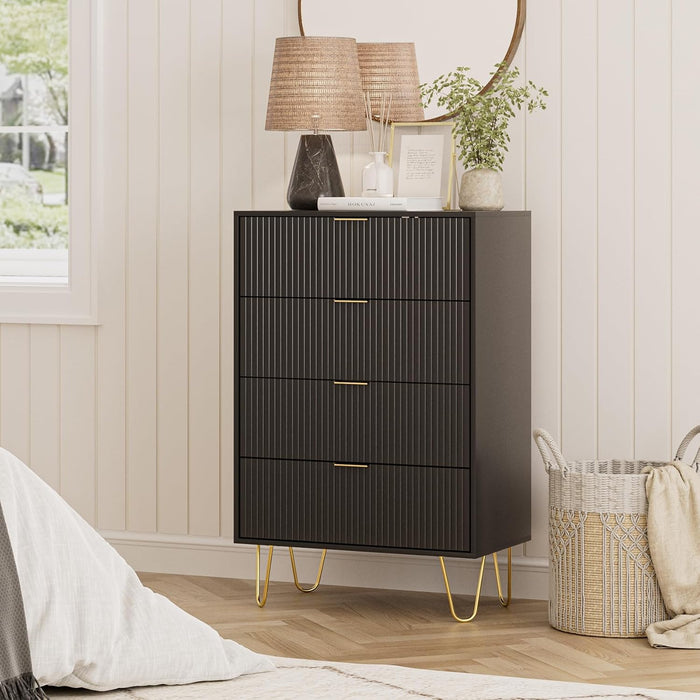 FourDrawer Dresser With IndustrialGrade Metal Legs Black