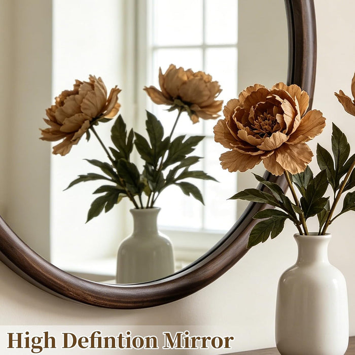 24 Inch round Mirror, Walnut Wood-Grain Foil Finish Circle Mirror for Bathroom, Entryway, Living Room, Bedroom and Vanity Decor