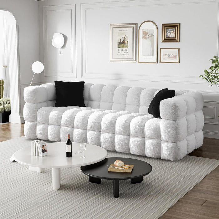 Modern Teddy Cloud Sofa - Comfy Boucle Tufted 3-Seater