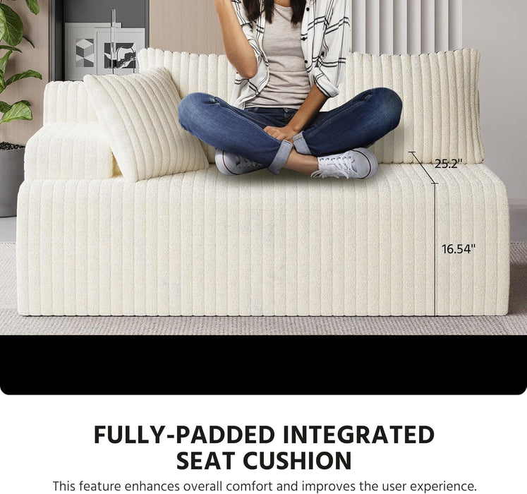 Beige 96 Inch Modular Sectional Sofa PlushCorduroy