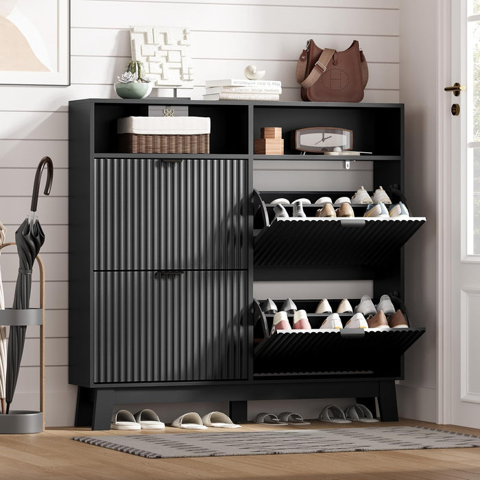 Matte Black UltraSlim Shoe Storage Cabinet Drawers