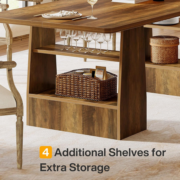 63-Inch Dining Table for 6-8, 4 Shelves Kitchen Table, Large Modern Rectangle Dining Room Furniture, for Living Room (1, Brown)