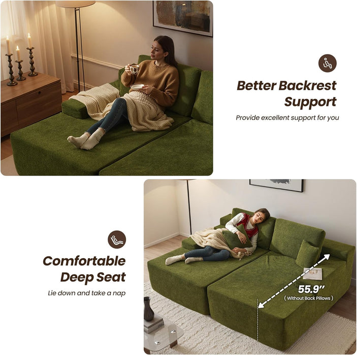 Green Cloudlike Velvet Oversized Double Chaise Lounge