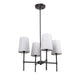 Meadowood 4-Light Chandelier, Matte Black Finish, White Fabric Shades, LED Bulbs Included