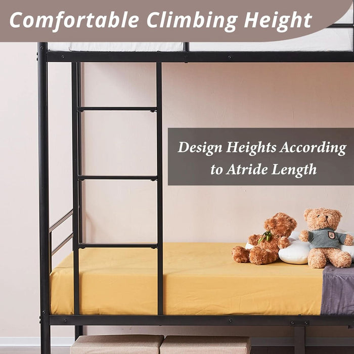Black Bunk Bed Twin over Twin, Metal Bunk Bed with Built-In Ladder and Safety Guardrail, Space-Saving Twin Bunk Beds for Kids, Teens & Adults, No Box Spring