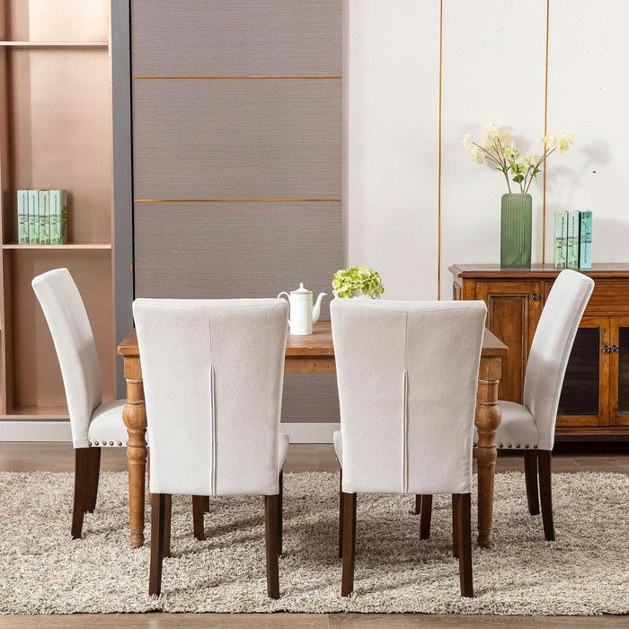 Upholstered Dining Chairs Set of 4, Parsons Style Linen Beige Accent Chairs with High Back, for round Kitchen Table or Small Dining Room – Comfortable & Stylish