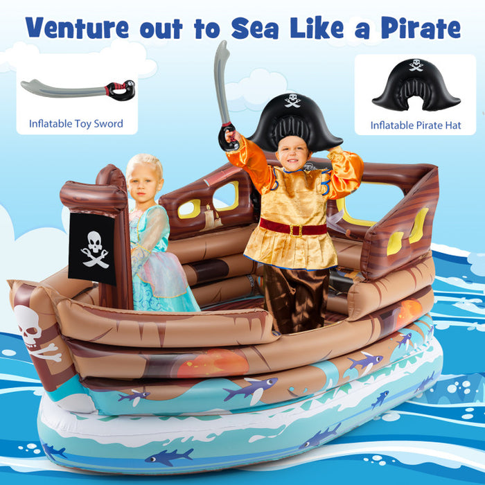 Inflatable Pirate Ship Playhouse with Built-In Motor and Inflatable Toy Sword