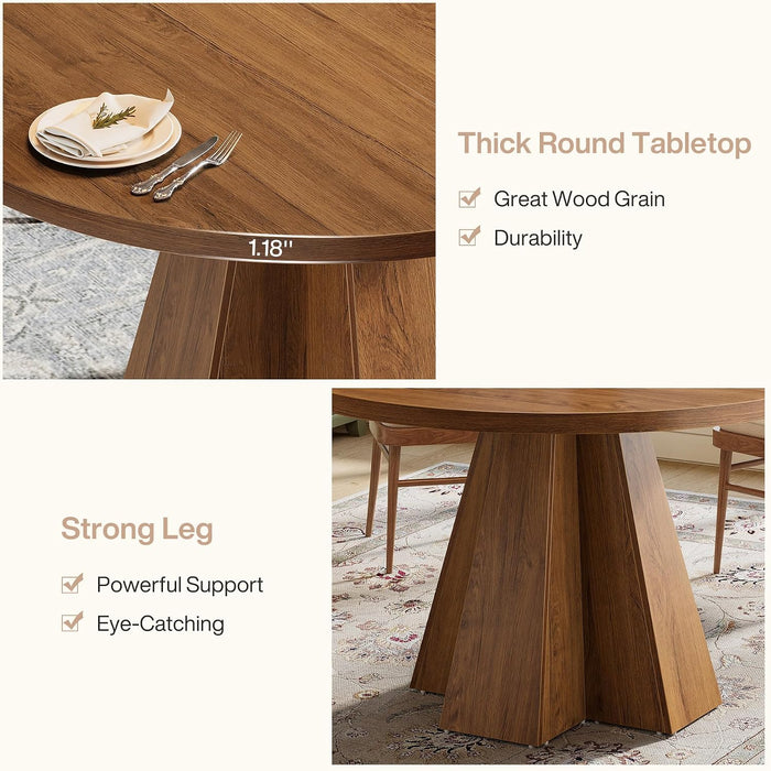 Tribesigns 47-Inch round Dining Table, round Kitchen Table with Sturdy Base, Kitchen, Dining Room, Living Room, Walnut Brown (Only Table)