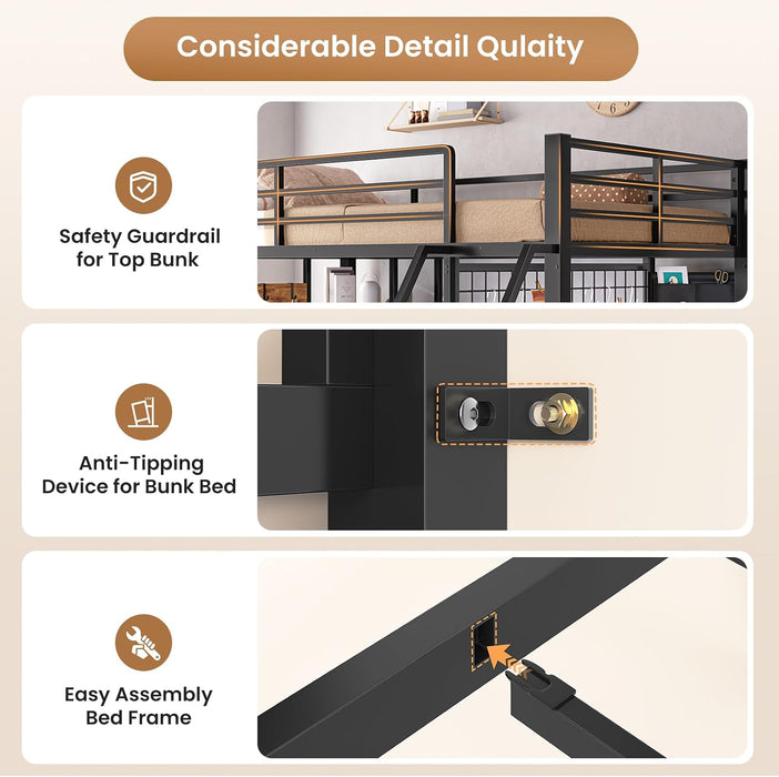 Charcoal Twin Bunk Bed With ChargingStation Drawers