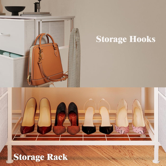 55"W Dresser with Hanging Rack,10 Fabric Drawers & Hooks for Bedroom