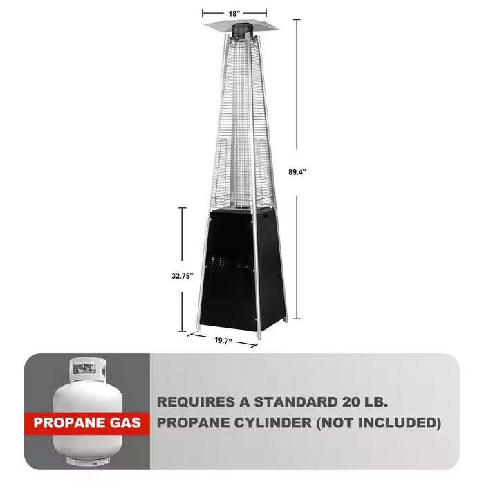 48,000 BTU Black Heat-Focusing Propane Gas Patio Heater with Wheels