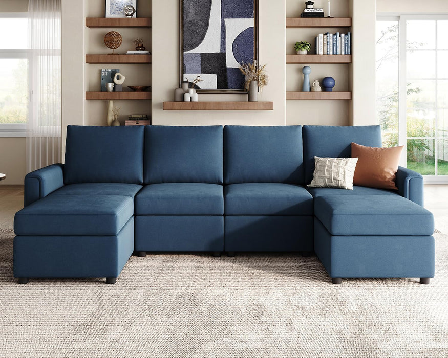 Modular Sectional Sofa, Convertible U Shaped Sofa Couch with Storage, Memory Foam, Modular Sectionals with Ottomans, 6 Seat Sofa Couch with Chaise for Living Room, Blue