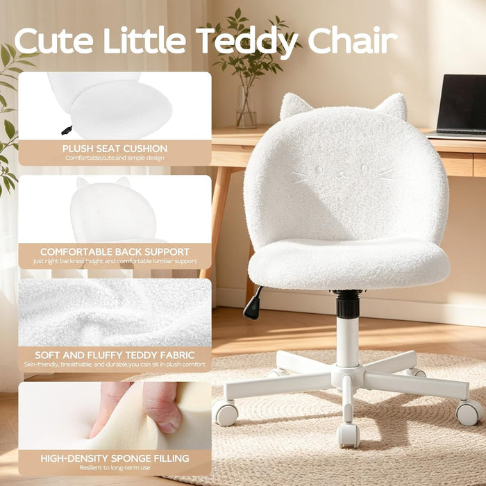 Vanity Chair with Cat Back,Armless Small Office Desk Chair,White