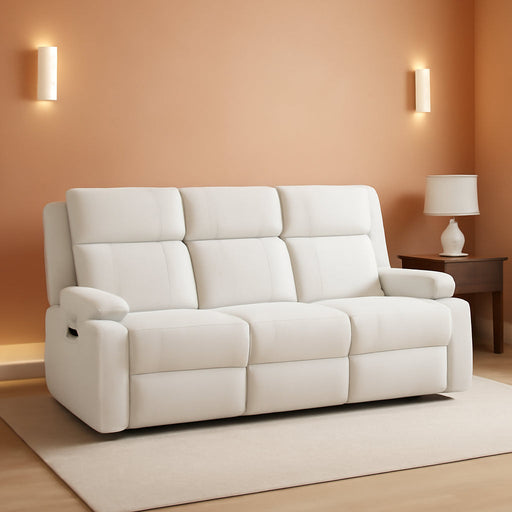 Manual Reclining Sofa, Space-Saving Reclining Couch with Convertible Table & Cup Holders & Storage Pockets, Compact 3-Seater Recliner Couch for Living Room, Home Theater & Apartment (Beige)