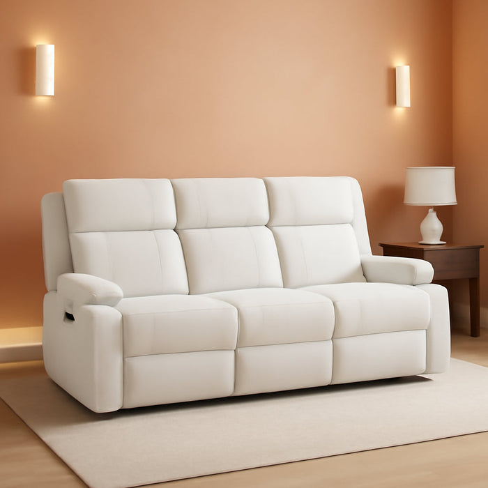 Manual Reclining Sofa, Space-Saving Reclining Couch with Convertible Table & Cup Holders & Storage Pockets, Compact 3-Seater Recliner Couch for Living Room, Home Theater & Apartment (Beige)